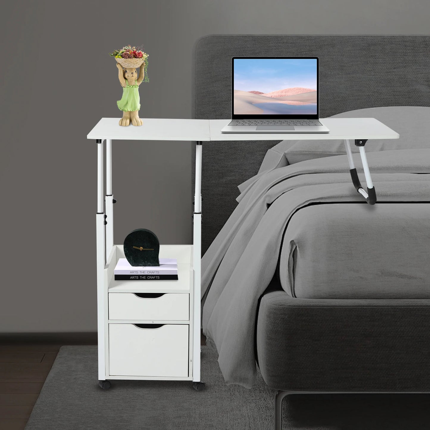 Bymaocar Movable Bedside Table Overbed Desk Height Adjustable