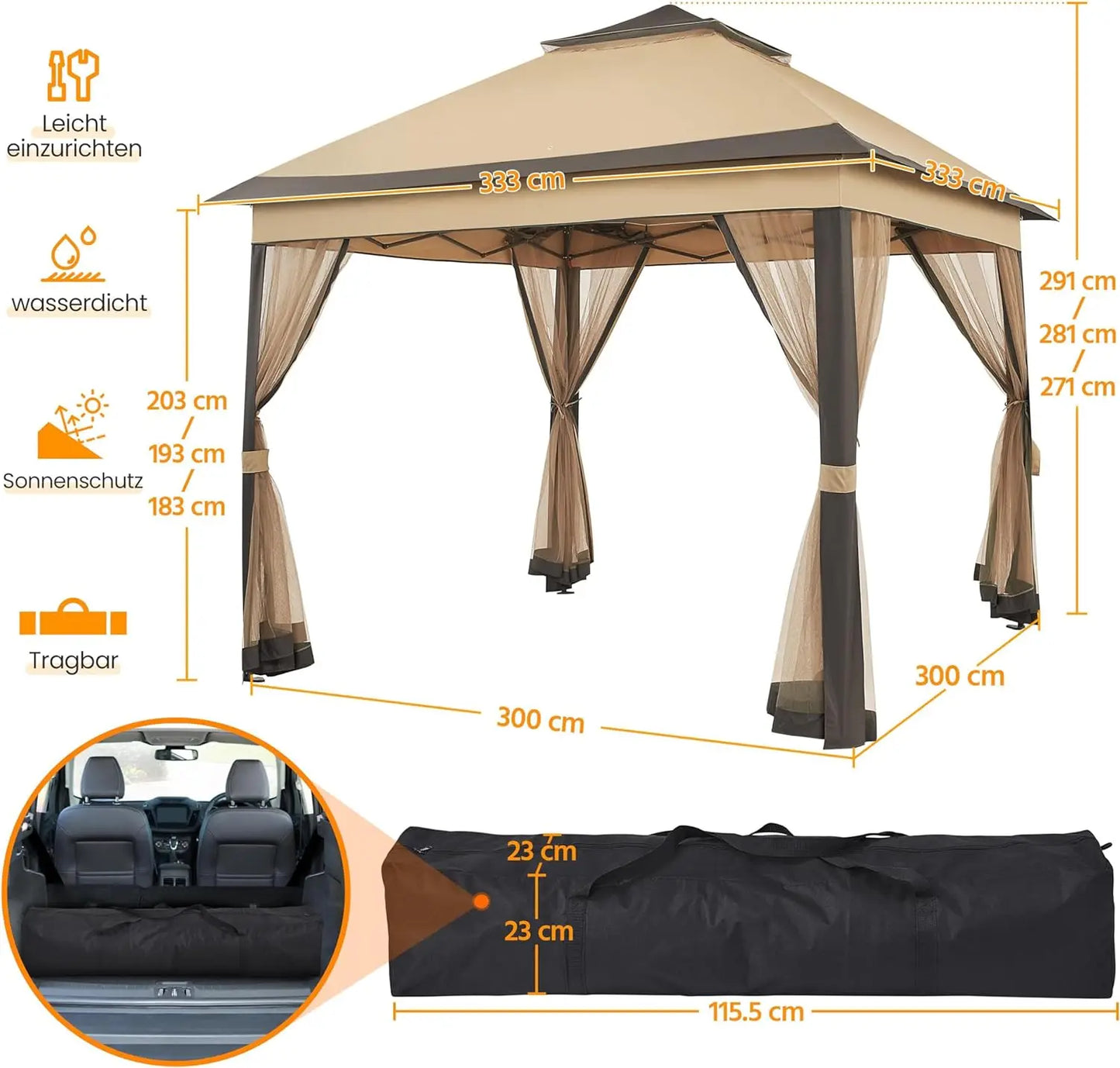 NONECN Outdoor Pop Up Gazebo With Detachable Mosquito Nets