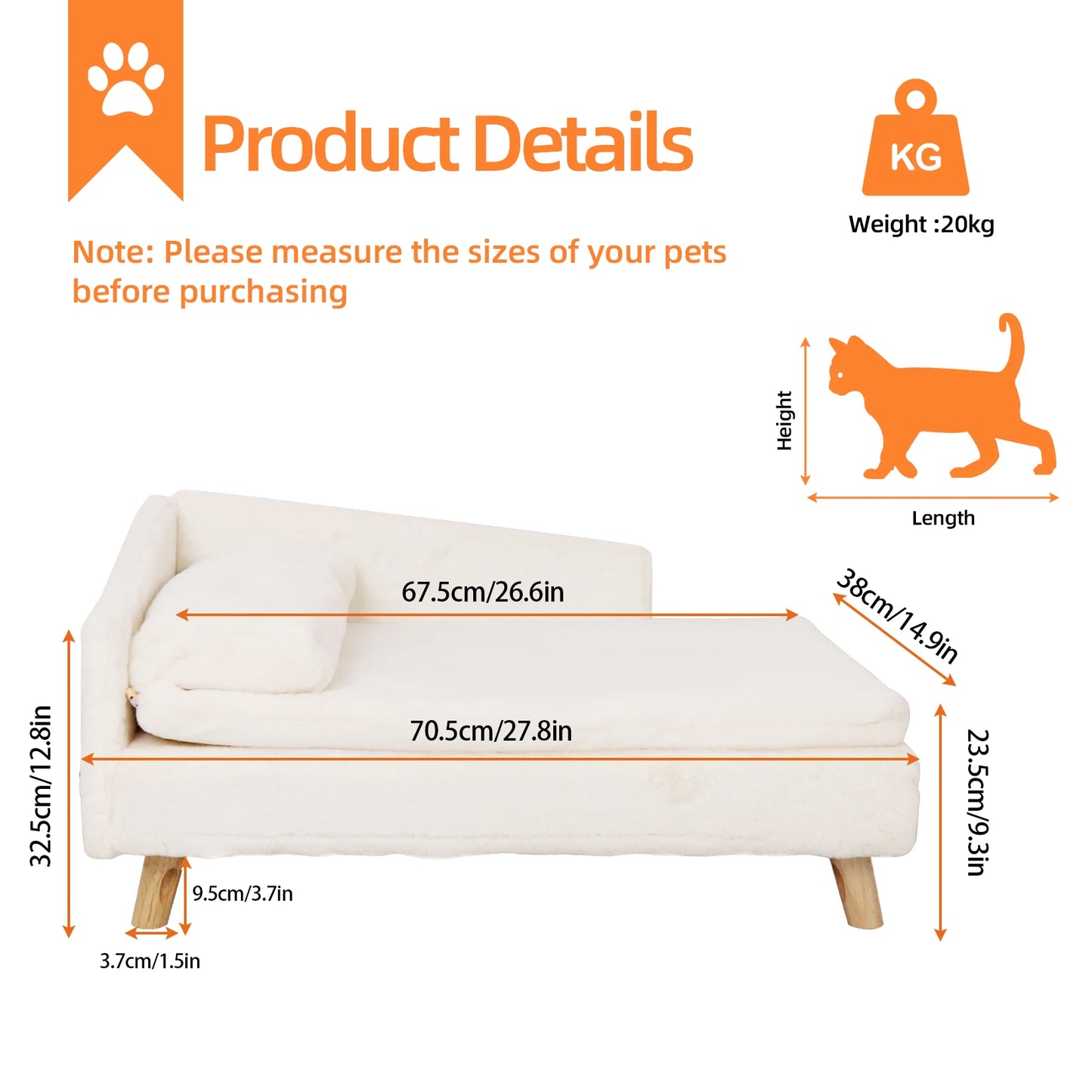 BINGOPAWCN Elevated Nordic Pet Bed With Waterproof Cozy Pad And Sturdy Wood Legs