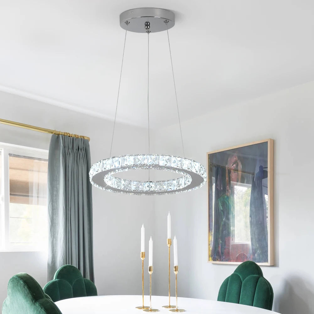 GreeLustr Modern LED Crystal Ring Pendant Chandelier For Living Room