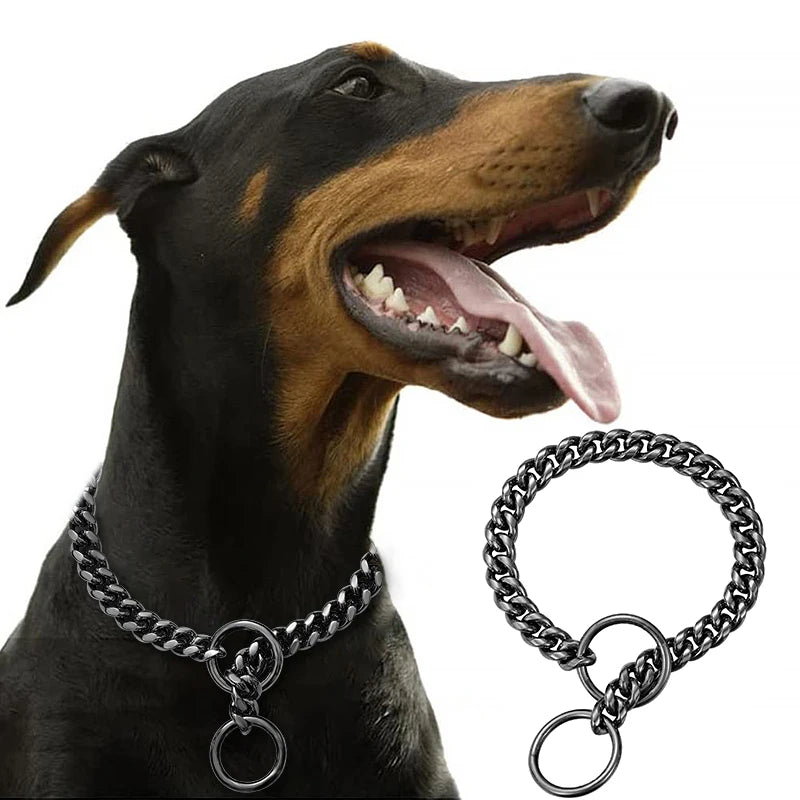 Stainless Steel Chain Dog Collar Cuban Link Training
