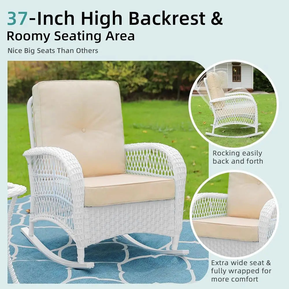 TIFICY Rattan Patio Rocker Chair All-Weather Wicker Outdoor