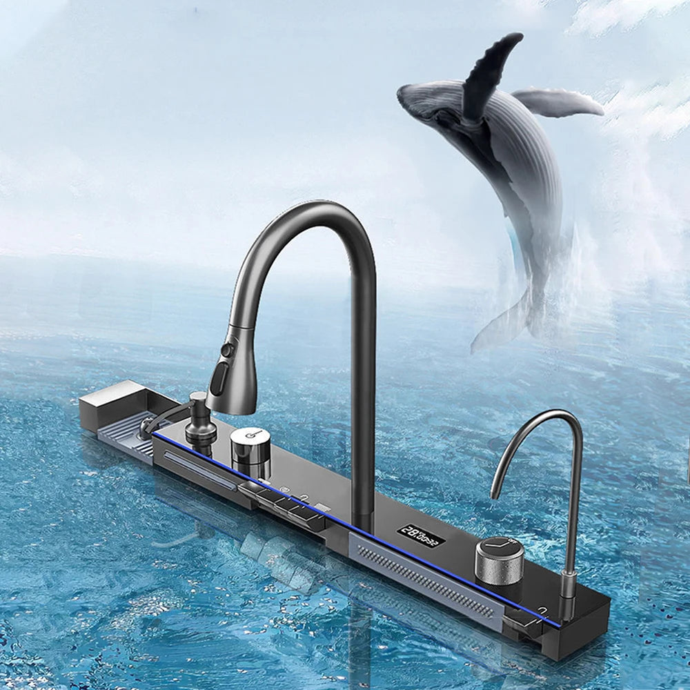 Multifunctional Kitchen Waterfall Sink With Digital Display 304 Stainless Steel