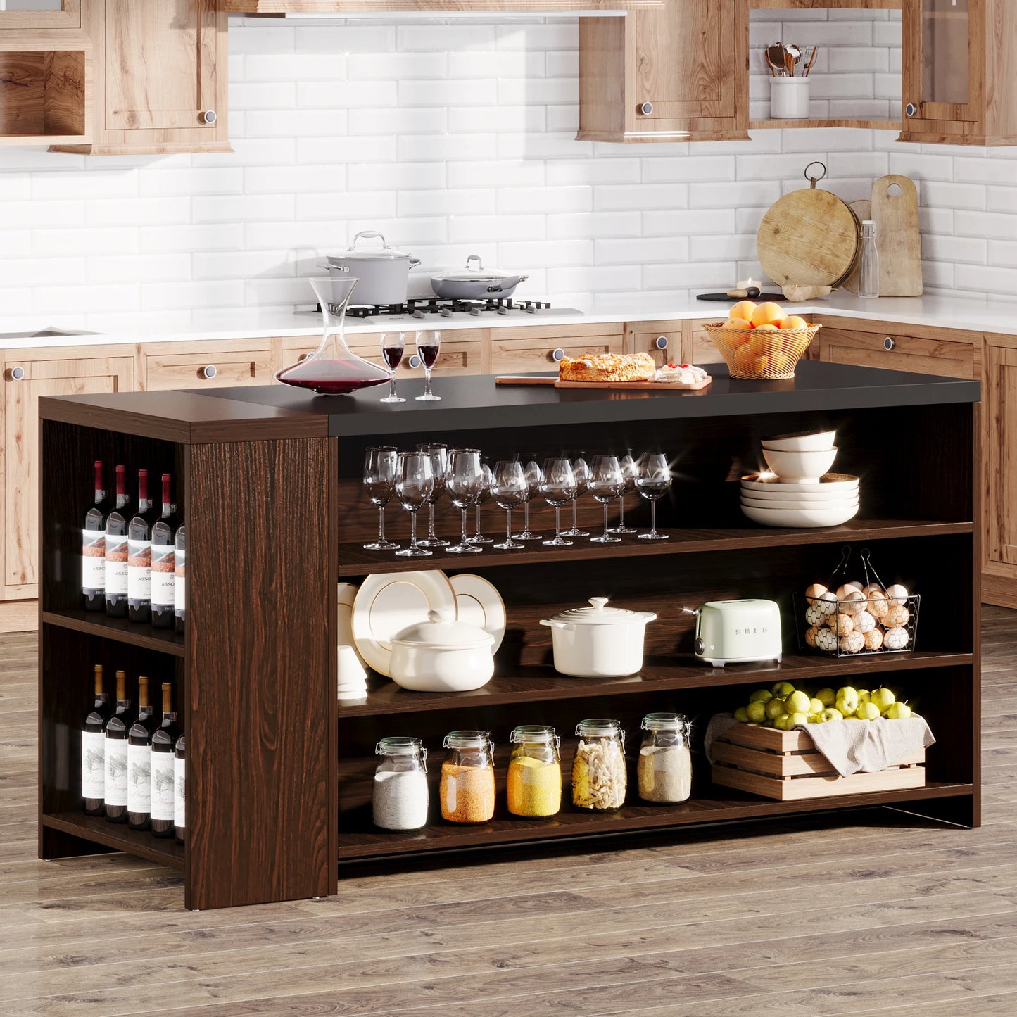 Tribesigns Farmhouse Kitchen Island With Storage Five Shelves