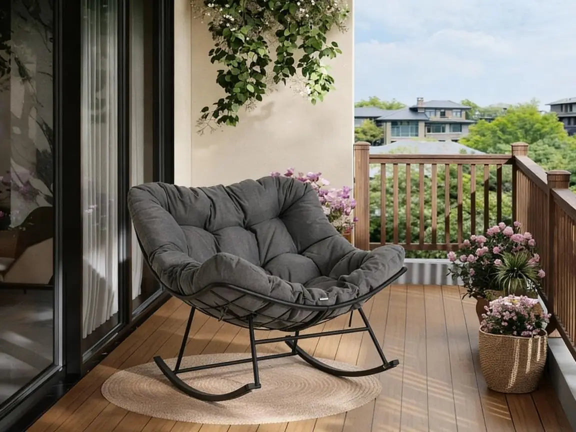 TWISTER.CK Outdoor Papasan Rocking Chair With Footrest