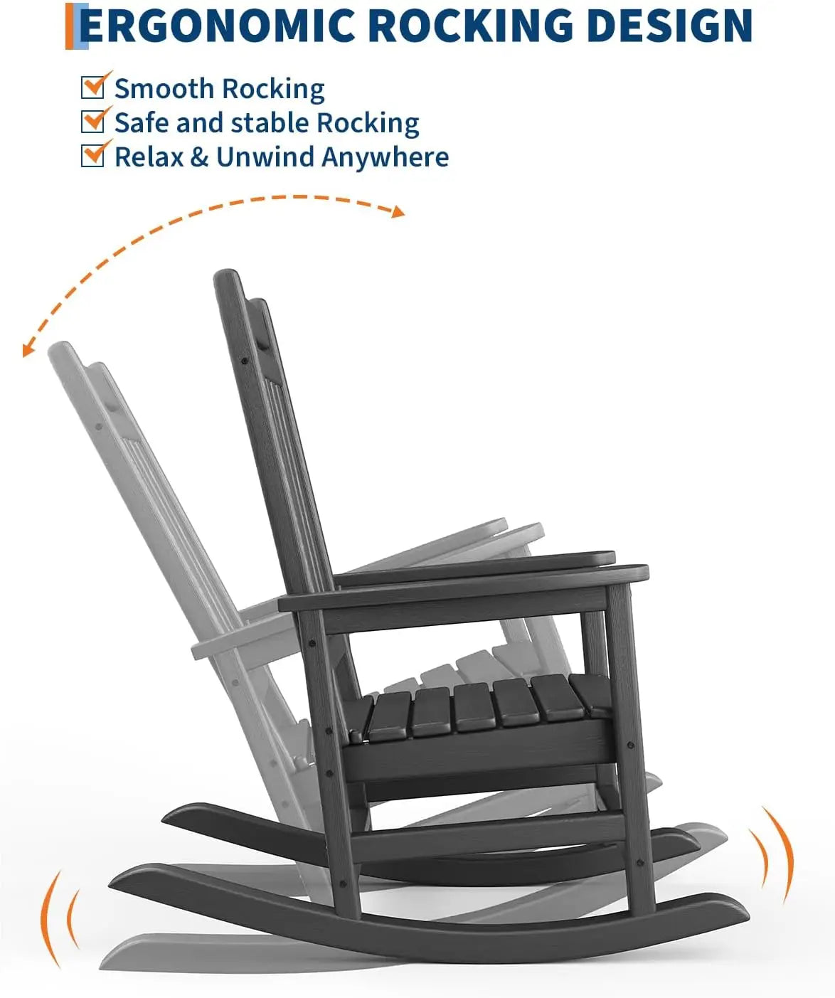 HobbyLane Outdoor All-Weather HDPE Ergonomic Rocking Chair for Adults Porch
