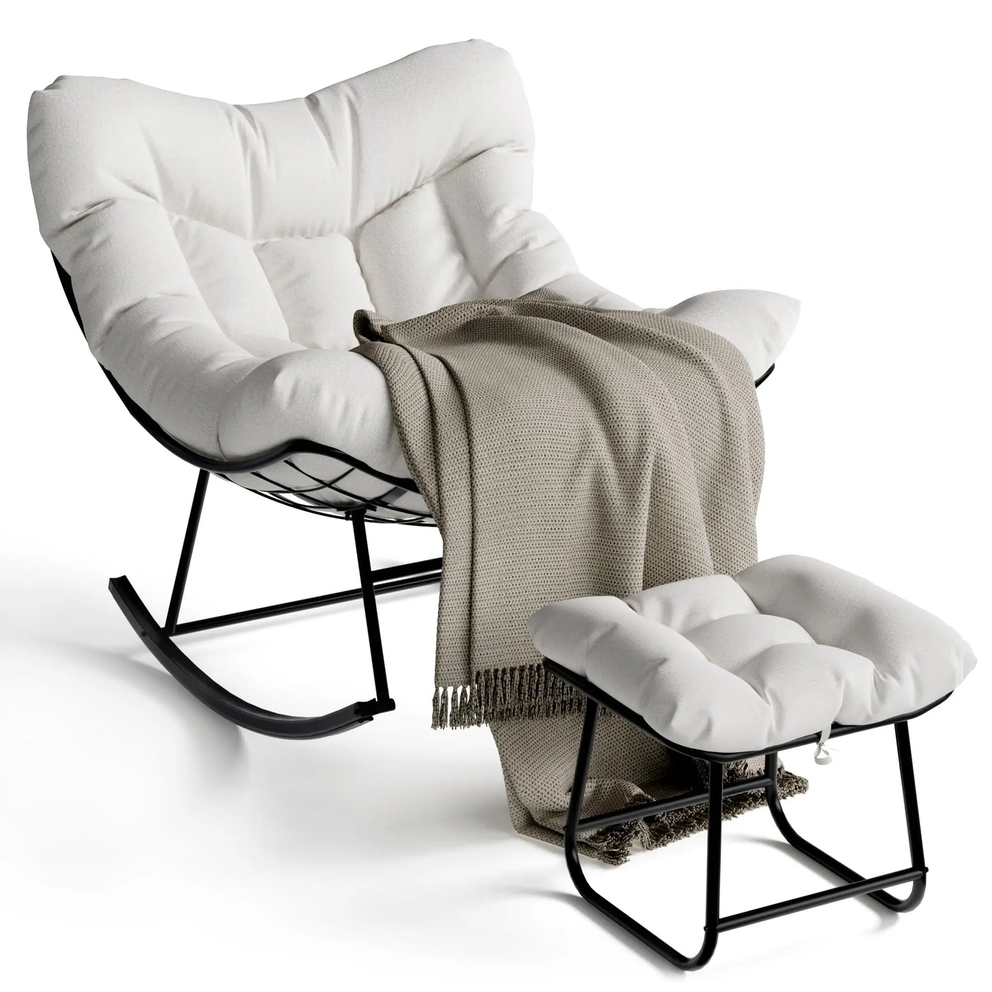 HiMISS Papasan Rocking Chair With Ottoman Outdoor Egg Rocker