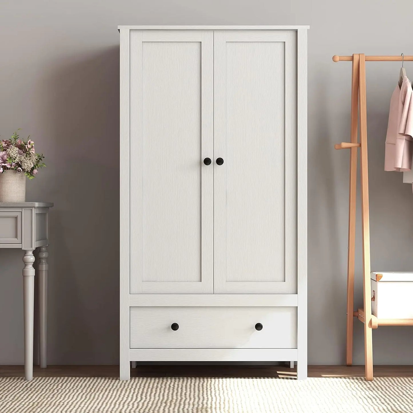 Modern Wardrobe Armoire With Drawer For Bedroom Storage