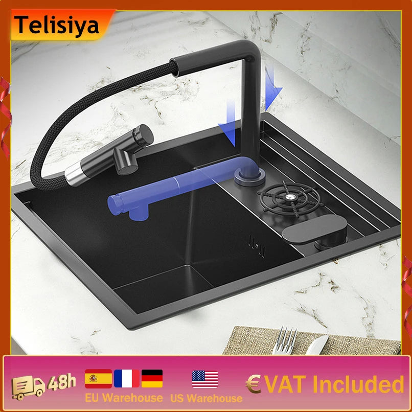 Telisiya Stainless Steel Hidden Kitchen Sink With Lid Space Saving