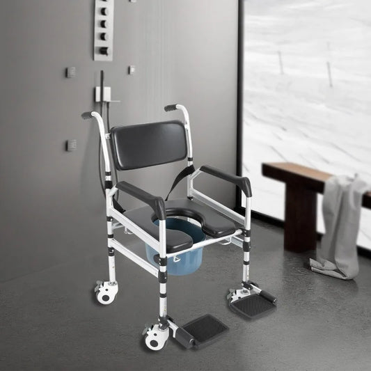 Shower Wheelchair 3 in 1 Foldable Height Adjustable With Flip Up Footrests
