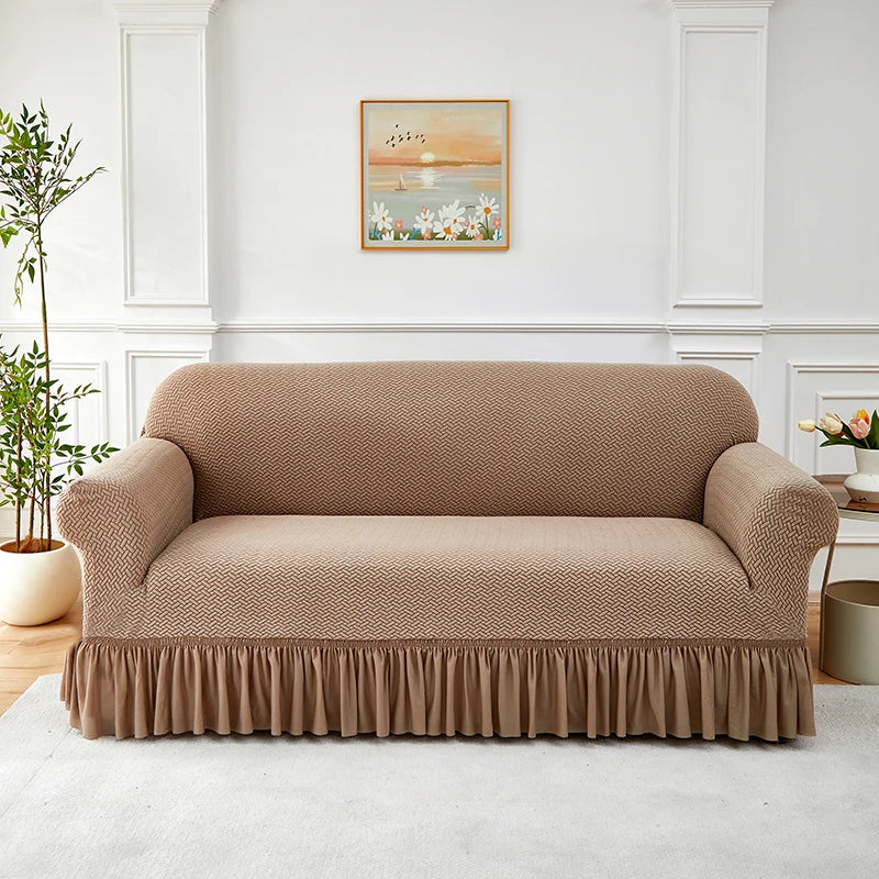 Jacquard Elastic Polyester Sofa Cover With Skirt Non Slip Protector