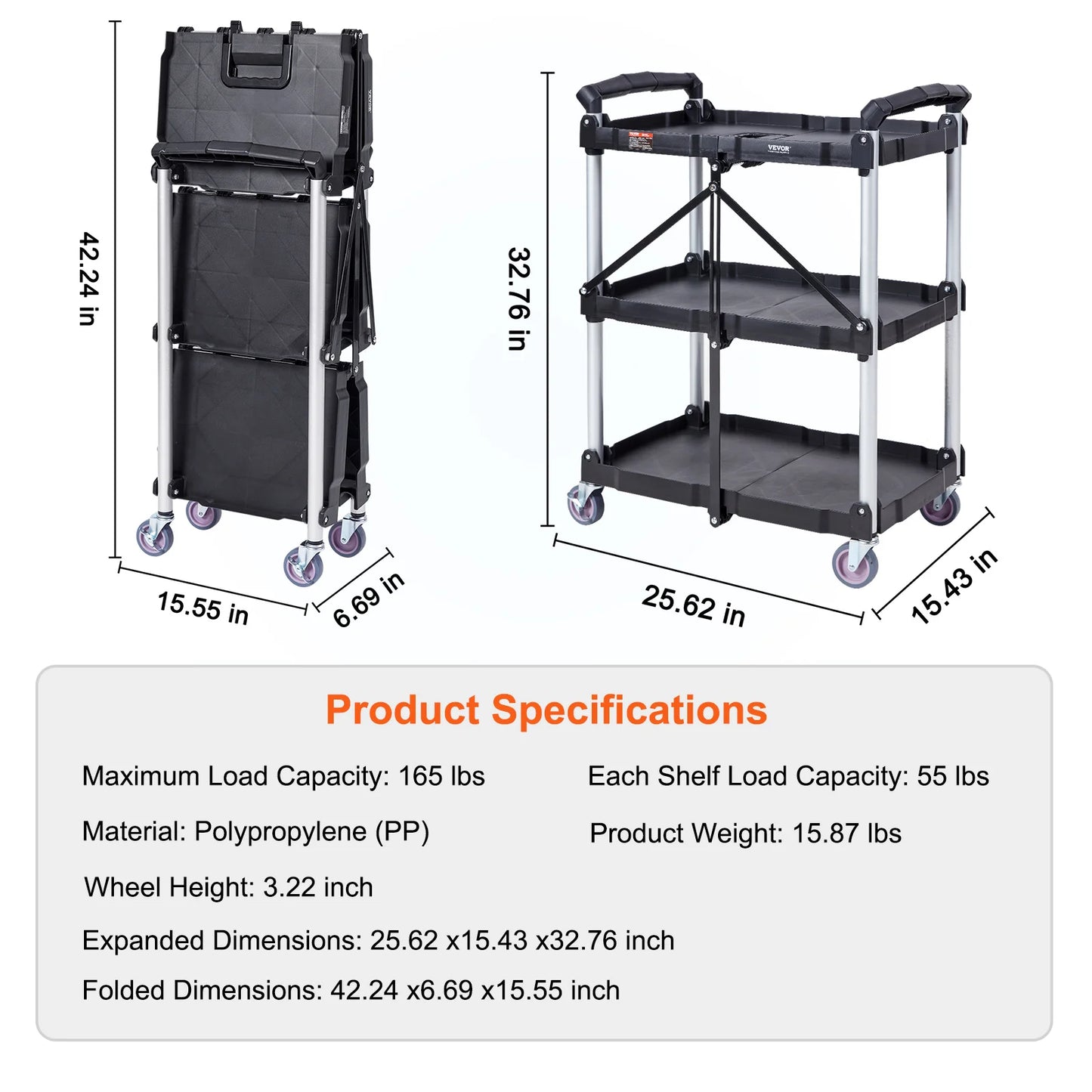 SucceBuy 3 Tier Folding Utility Cart