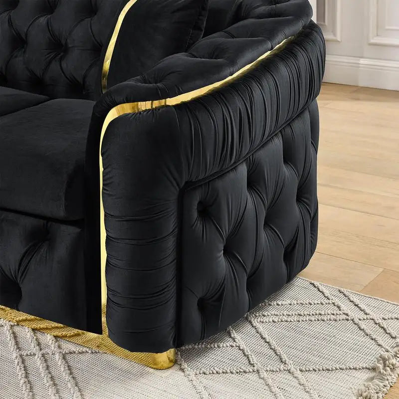 Velvet Button Tufted Chesterfield Sofa With Stainless Steel Accents