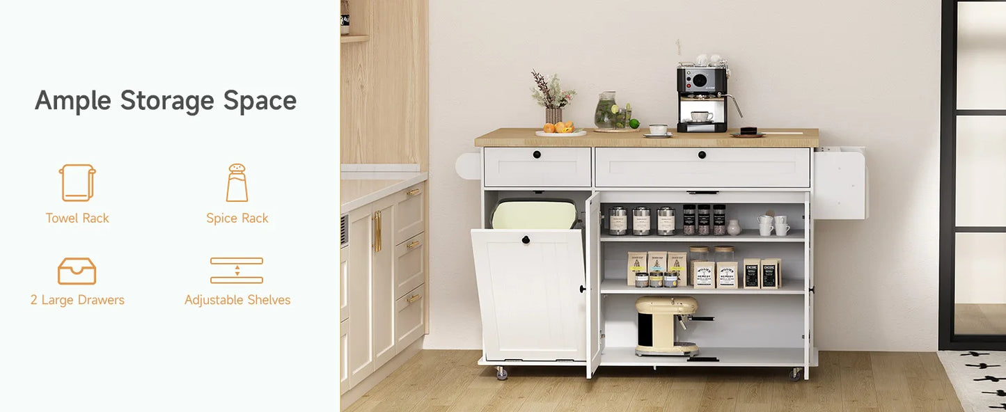 ONBRILL Mobile Kitchen Island Cart With Power Outlet And Storage