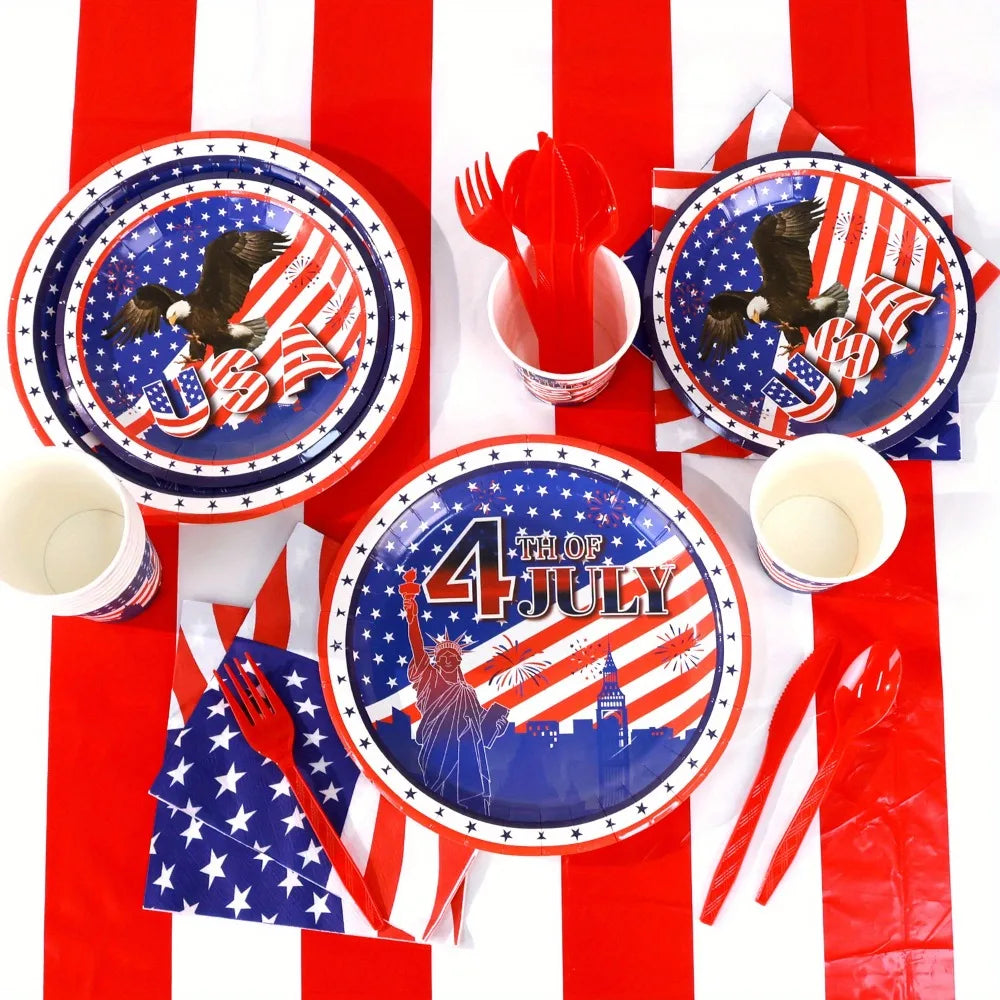 Patriotic Disposable Tableware Set for 4th of July Party