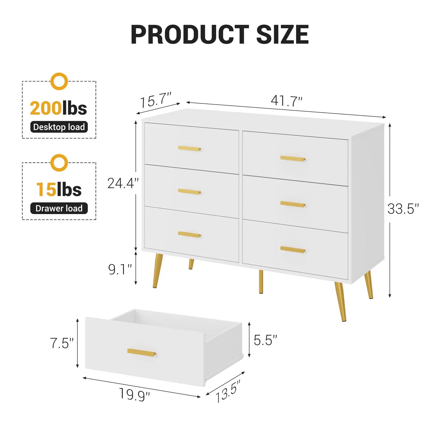 HiMISS Modern 6-Drawer Dresser With Fabric Drawers And Steel Frame