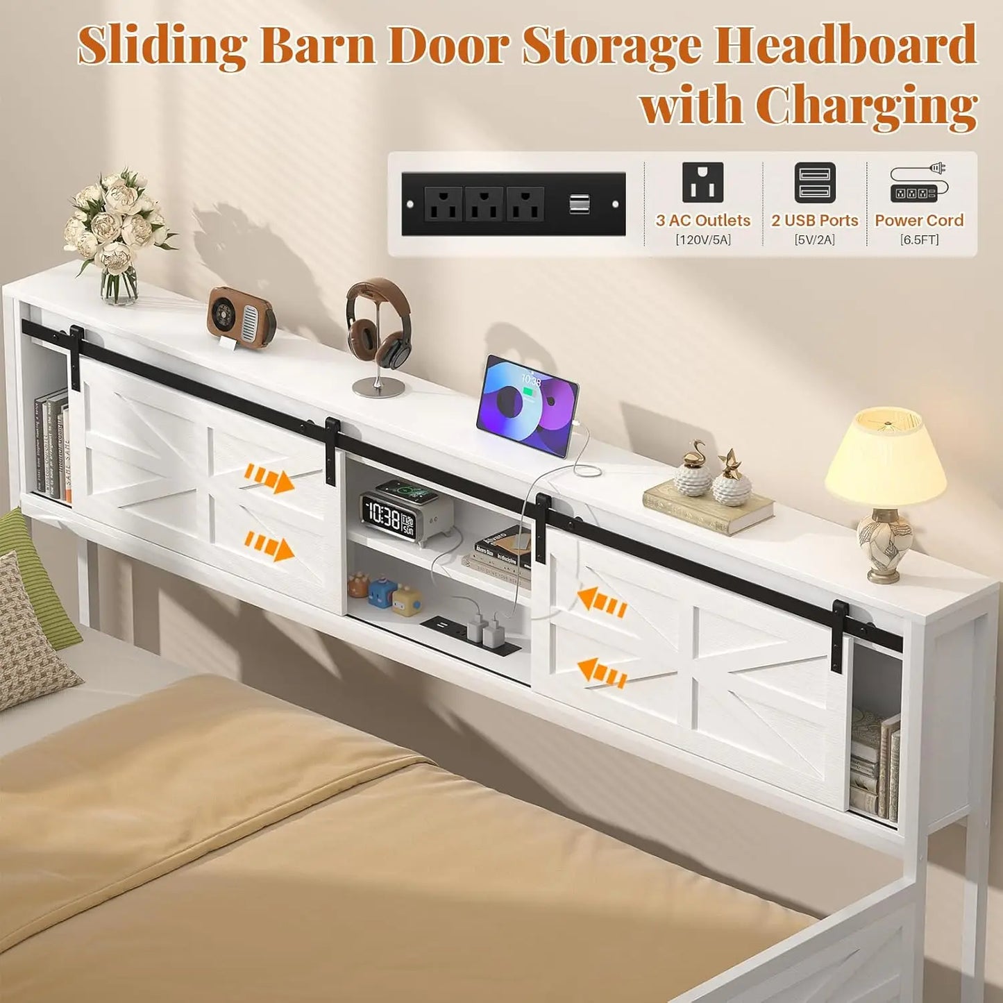 BIANXIANG Farmhouse Daybed With Pop Up Trundle And Bookcase Headboard