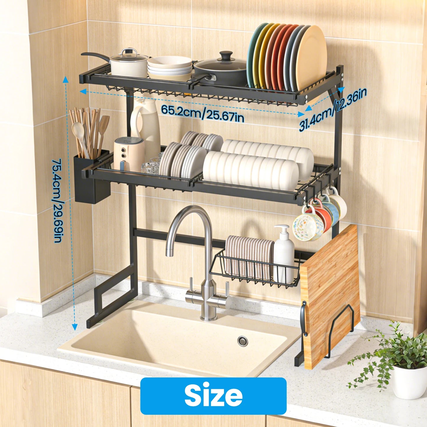 Sink-Mounted Multi-Tier Dish Drainer with Utensil Slots