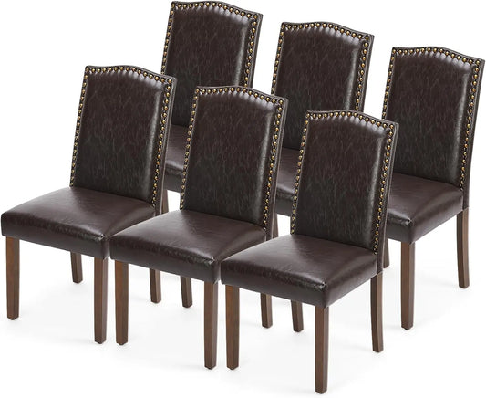 Moden PU Leather Dining Chairs Set 6 With Wooden Legs