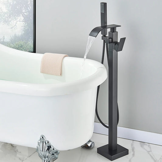 Quyanre Waterfall Free Standing Tub Faucet With Hand Shower