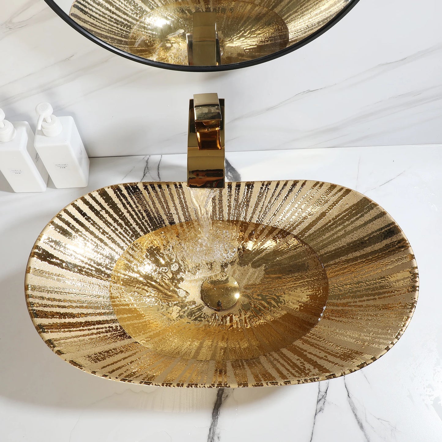 MEKKHALA Ceramic Bathroom Vessel Sink Set With Faucet And Drain