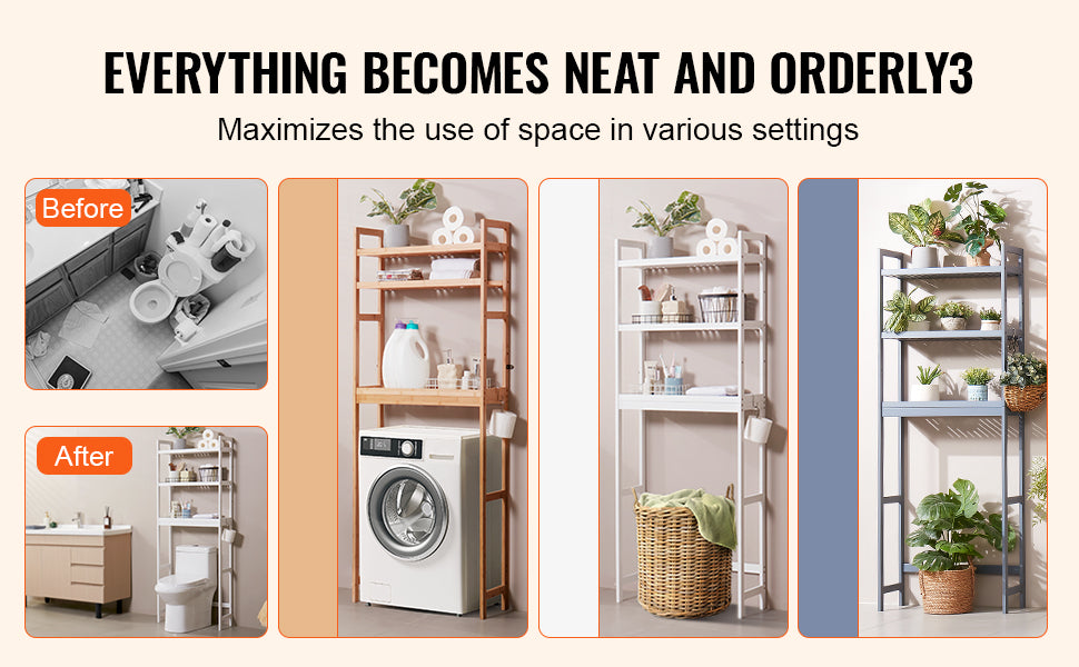 SucceBuy Over The Toilet Organizer Bamboo Shelf With 3 Hooks